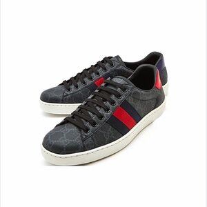 Gucci Dark Gray and Red Patterned Sneakers